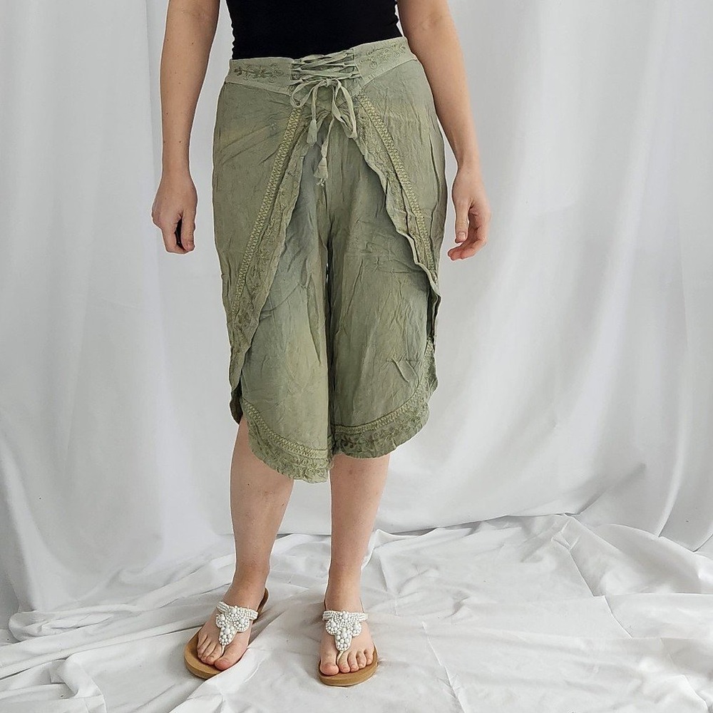 Y2K Green Boho Cropped Pants‎